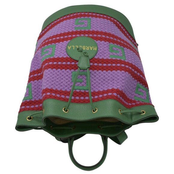 GUCCI  Capri Striped Drawstring Woven fabric Bucket Backpack Bag Multicolor 6636 - Picture 5 of 13